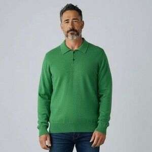 MANRICO CASHMERE Manhattan Sweater Mens Green Large Polo Pullover Made In Italy